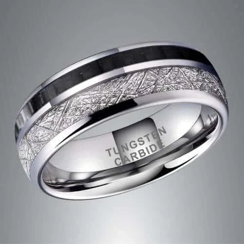 Men Jewelry Silver Plated Inlay Carbon Fiber Tungsten Ring Custom Accepted