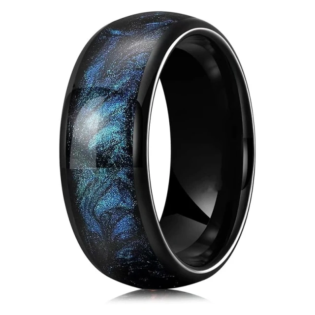 Custom IP Black Plated 8MM Men Wedding Band Galaxy Space Tungsten Jewelry for Women Men Wedding Ring Fashion Rings