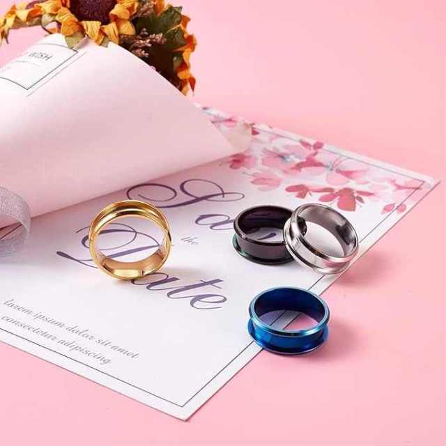 Custom Wholesale 18K Gold Black Silver Plated Tungsten Carbide Ring Core Channel Ring Blanks for Inlay