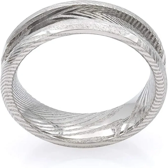 High Quality 4mm 6mm 8mm Slim Single Grooved Hammered Stainless Steel Damascus Steel Tungsten Ring Blank Core for Men Jewelry