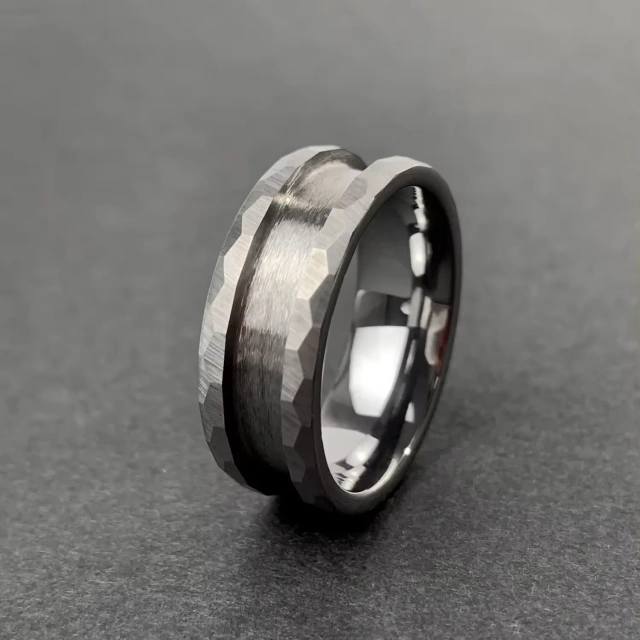 Factory Wholesale Price 8MM Silver Inlay Ring Hammered Edge Inlay Ring Core Tungsten Inlay Ring Blank