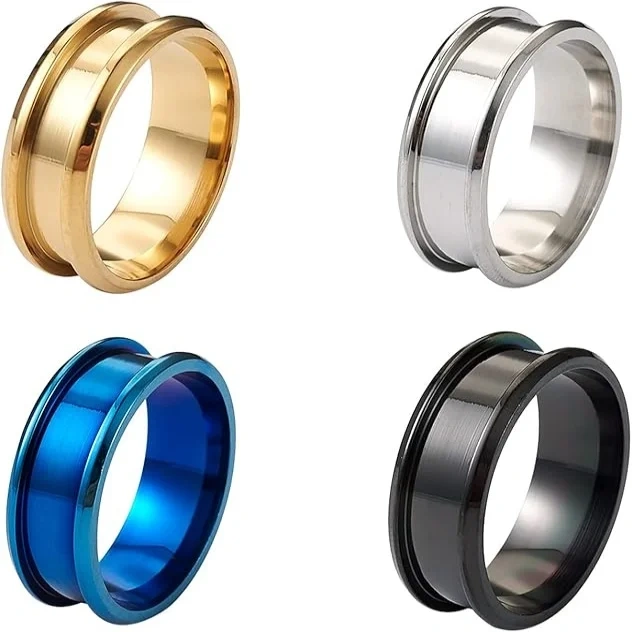 Custom Wholesale 18K Gold Black Silver Plated Tungsten Carbide Ring Core Channel Ring Blanks for Inlay