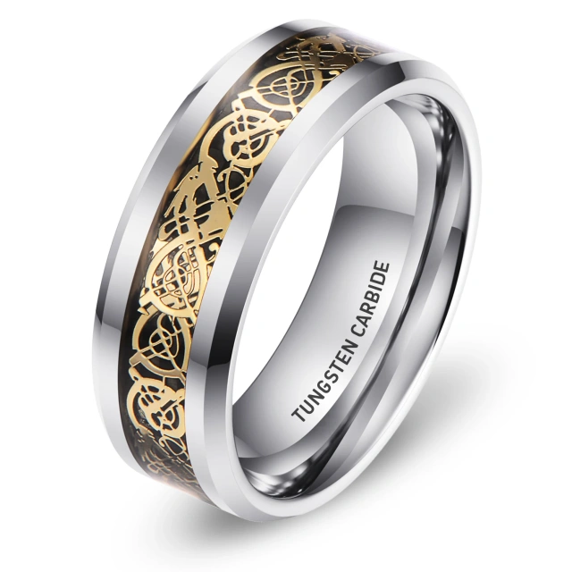 8mm Beveled Edges Recessed Center Grooved Tungsten Ring Blank for Inlay