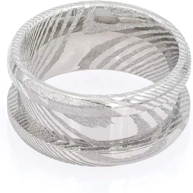 High Quality 4mm 6mm 8mm Slim Single Grooved Hammered Stainless Steel Damascus Steel Tungsten Ring Blank Core for Men Jewelry