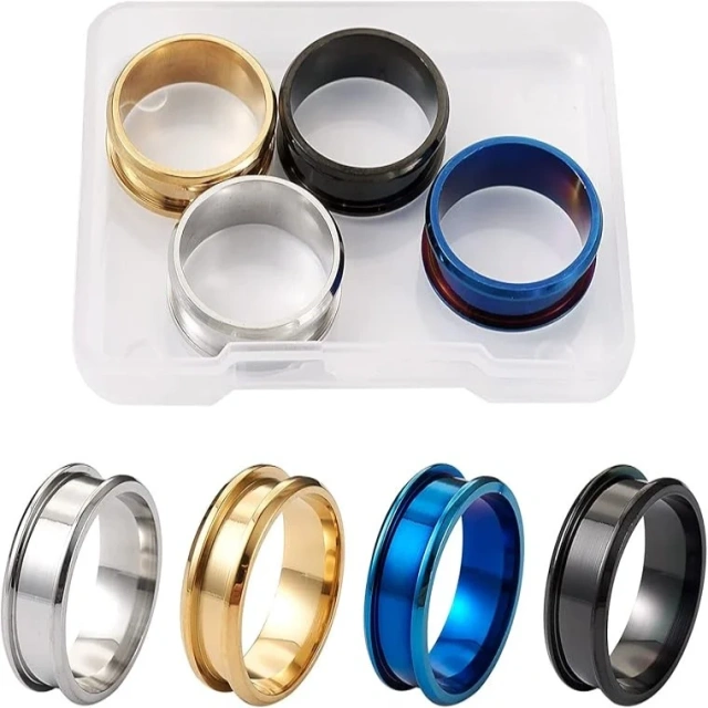 Custom Wholesale 18K Gold Black Silver Plated Tungsten Carbide Ring Core Channel Ring Blanks for Inlay