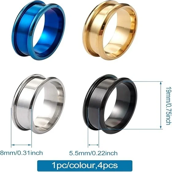 Custom Wholesale 18K Gold Black Silver Plated Tungsten Carbide Ring Core Channel Ring Blanks for Inlay