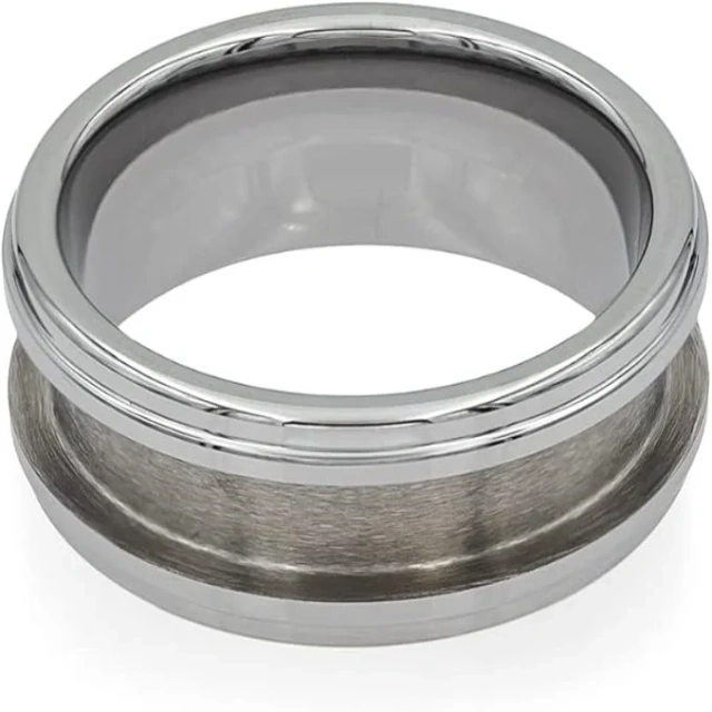 China Supplier Tungsten Titanium Channel Ring Blanks High Polished Grooved Stainless Steel Ring Core Blank Rings with Step