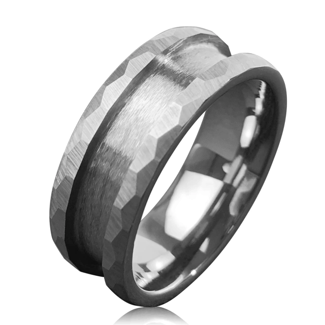 Wholesale High Quality Customized Hammered Blank Tungsten Ring Core for Wood/opal/meteorite/deer/guitar String/silver Inlay