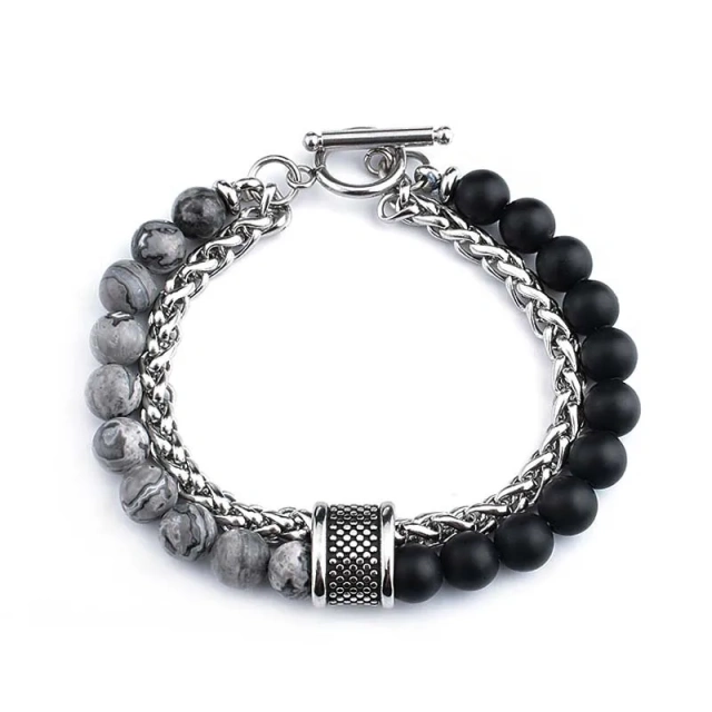 Wholesale New Men's Jewelry Silver Plated Stainless Steel Tiger Eye Stone Fashion Beaded Bracelet