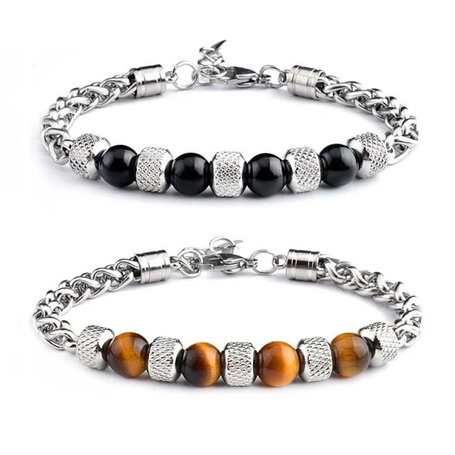 Factory Price in Stock Fashion Jewelry 23CM Men Bracelets Stone Bracelets Stainless Steel Bracelets for Boy Girls