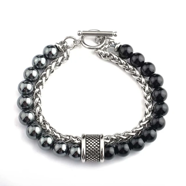 Wholesale New Men's Jewelry Silver Plated Stainless Steel Tiger Eye Stone Fashion Beaded Bracelet