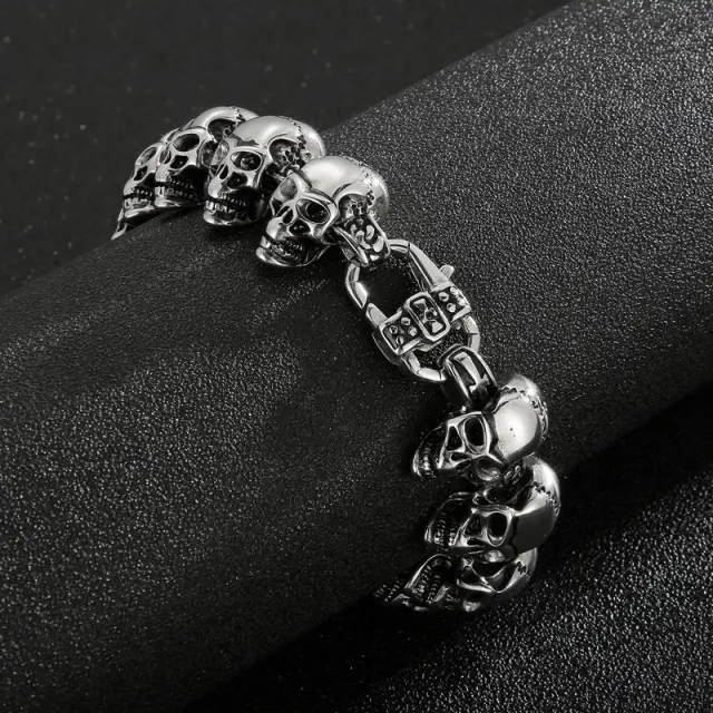 Wholesale Skull Link Bracelet Necklace Mens Stainless Steel Large Biker Gothic Style High Polished
