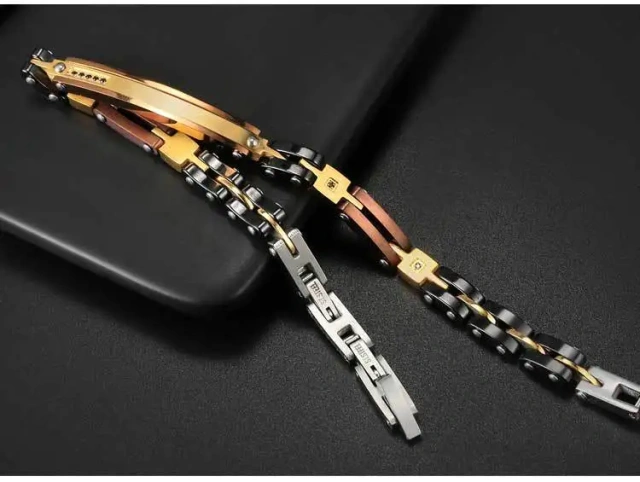 Wholesale Chain Ceramics Bracelet New Arrival Simple Stainless Steel Black Gold and White Rectangle Oval Chain Ceramics Bracelet