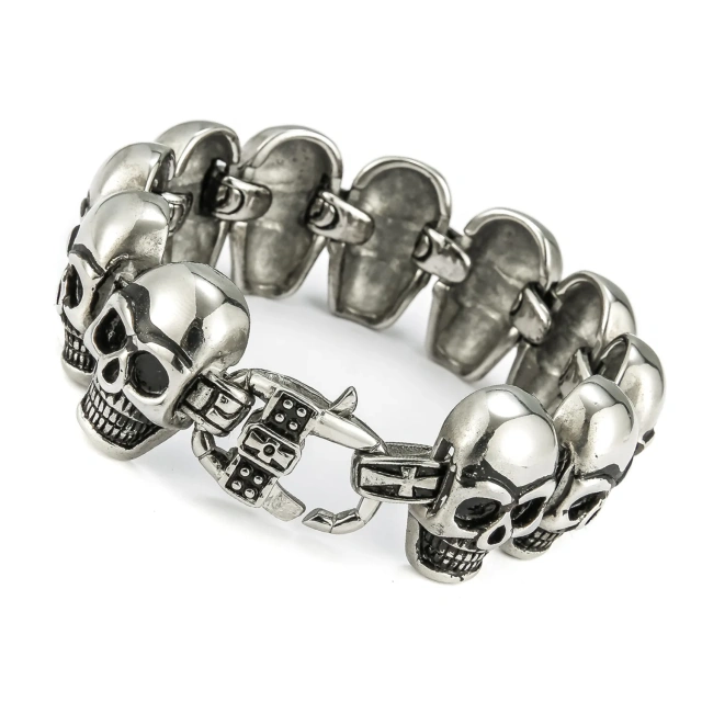 China Manufacturer Wholesale Skull Bracelet Silver Gold Black Plated Skull Stainless Steel Bracelet for Men