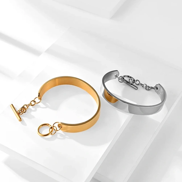 Fashion Men Luxury Stainless Steel 18K Gold Plated High Polished Spherical Surface Fashion Jewelry Bracelets & Bangles