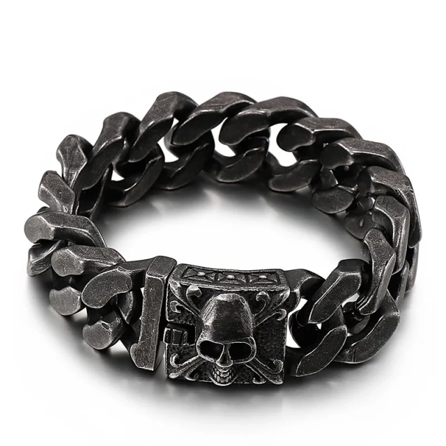 220mm Men Punk Stainless Steel Skull Pattern Clasp&links Bracelet