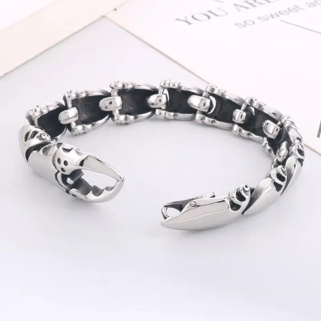 In Stock 225CM Men Punk Silver/oxidized Black Stainless Steel Crab Claw Links Bracelets