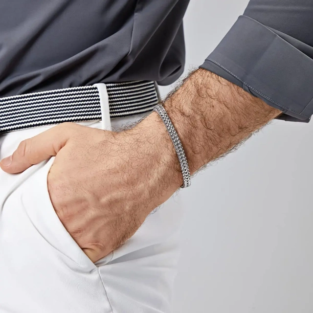 Silver Woven Chain Bracelet Black Stainless Steel Bracelet Three Layer Magnetic Buckle Bracelet for Women Men Jewelry Gift