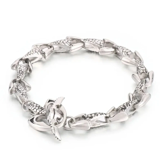 In Stock 200/210mm Men Punk Stainless Steel Skull/fish Fin Links Bracelet