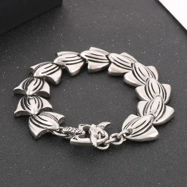In Stock 200/210mm Men Punk Stainless Steel Skull/fish Fin Links Bracelet