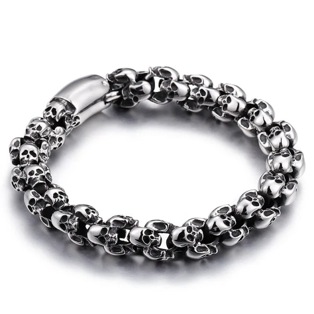 Wholesale Pulseras Hombre Punk Jewelry Adjustable Mens Skull Chain Stainless Steel Bracelet