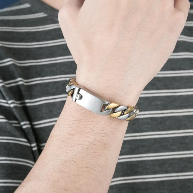 2023 Men's Stainless Steel Bracelet with Gold Plating Men's Jewelry Strand for Anniversary Occasions
