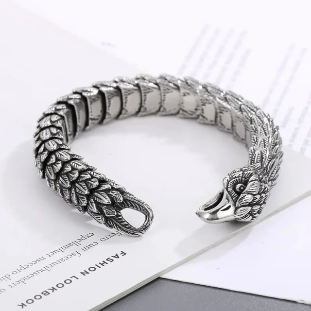 220mm Men Punk Oxidized Black/silver Stainless Steel Links Bracelet With Hawk Head Clasp