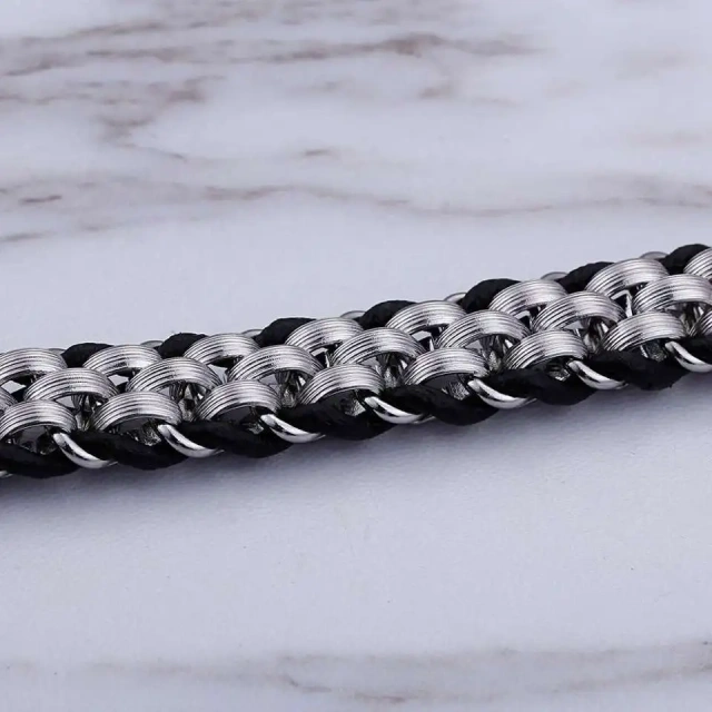 Stainless Steel Leather Animal Wolf Bracelet Silver Bracelet for Men