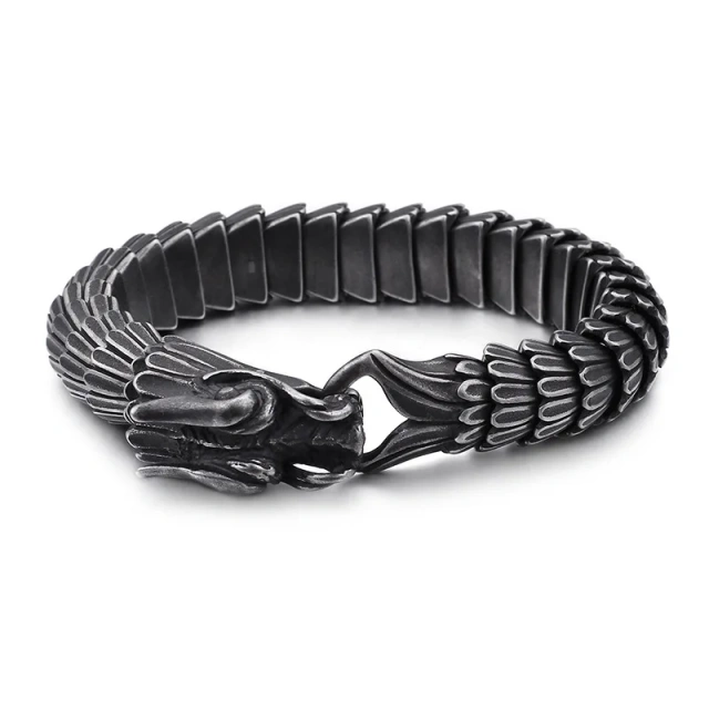 Custom Black Titanium Stainless Steel Dragon Bracelet Animal Zodiac Sign