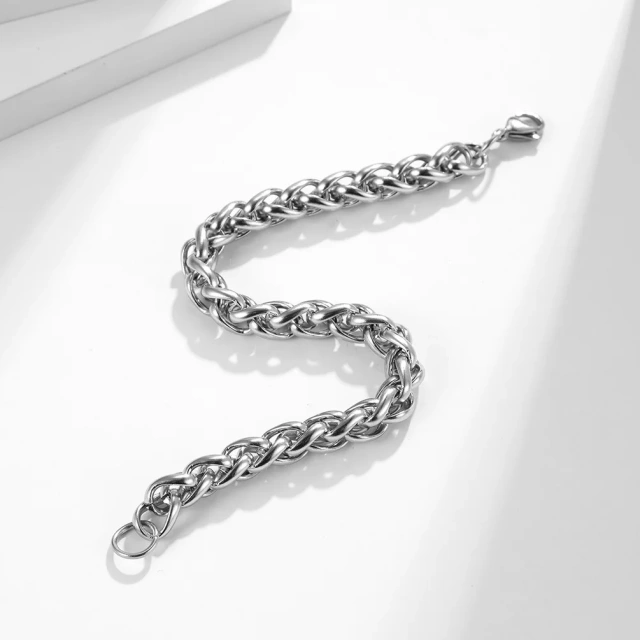 Men's Stainless Steel Cuban Link Chain Bracelet Hip Hop Style Fashionable Silver Bangle Jewelry