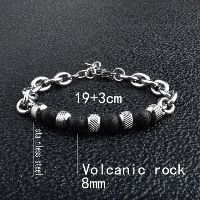 Trendy New Adjustable Silver Plated Stainless Steel Tiger Eye Stone Men's Fashion Beaded Bracelet