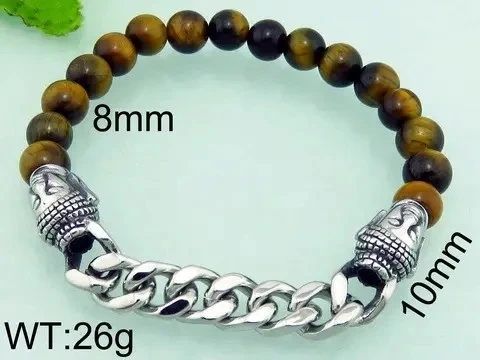 Wholesale 8mm Tiger Eye Beads Volcanic Lava Rock Skull Beads Men Bracelet With Stainless Steel Chain Bracelet
