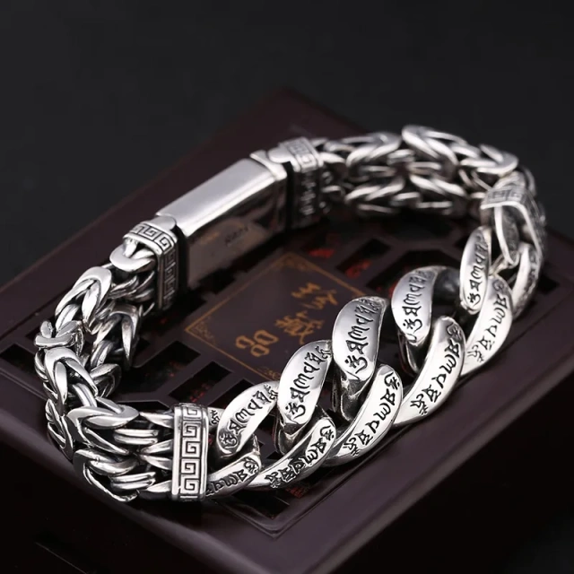 Hip-Hop Silver Color Plated Stainless Steel Bracelet Clasp Men's and Women's Personality Domineering Retro