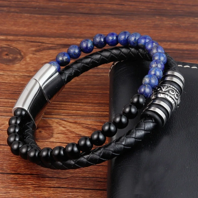 Fast Shipping Stainless Steel Jewelry Natural Stone Man Accessories Leather Bracelet Men Bracelet Jewelry for Men
