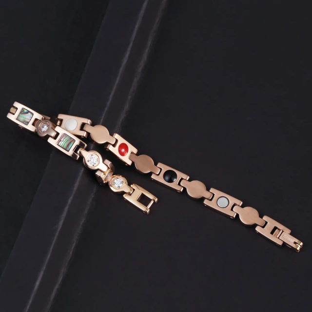 Wholesale Pure Titanium Jewelry Bracelet Inlay CZ and Shell Magnet Bracelet Titanium Bracelet Jewelry for Women Men