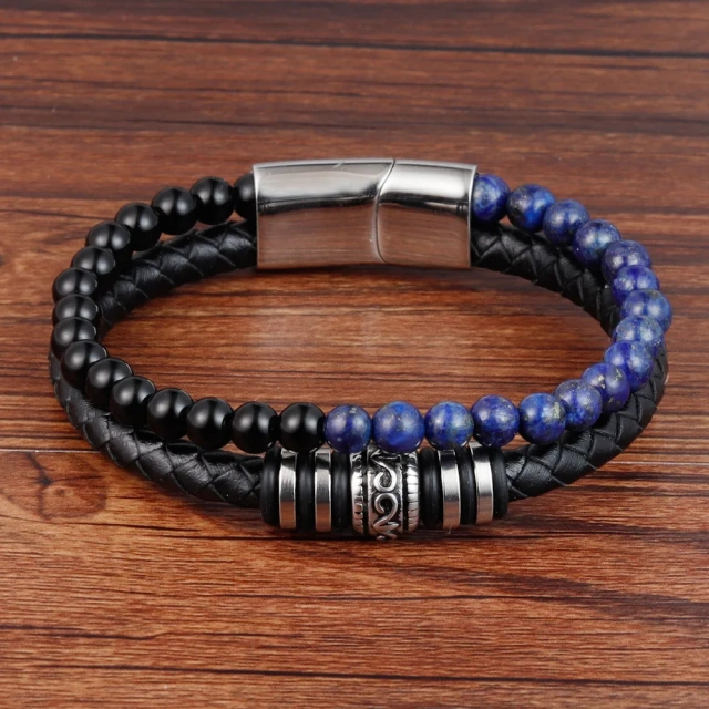 Fast Shipping Stainless Steel Jewelry Natural Stone Man Accessories Leather Bracelet Men Bracelet Jewelry for Men