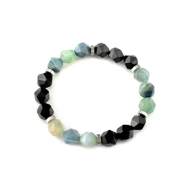 10mm Sliced Onyx Tiger Eye Stone Stainless Beaded Natural Stone Bracelet