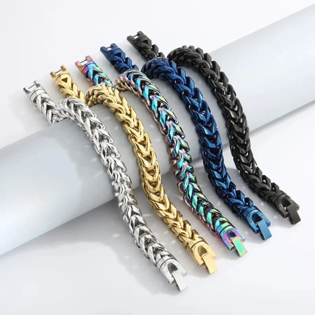 230mm Unisex Casual Silver/gold/black/blue/rainbow Stainless Steel Herringbone Bracelets