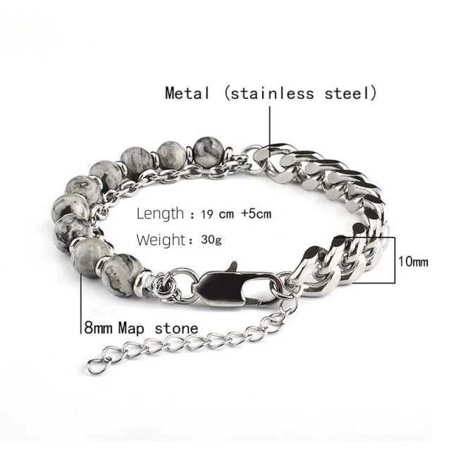 Wholesale New Men's Jewelry Tiger Eye Stone Silver Plated Stainless Steel Fashion Chain Bracelet