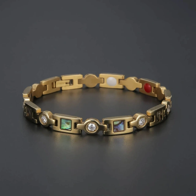 Wholesale Pure Titanium Jewelry Bracelet Inlay CZ and Shell Magnet Bracelet Titanium Bracelet Jewelry for Women Men