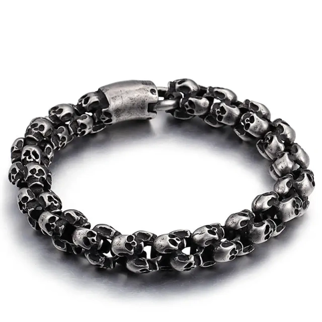Wholesale Skull Link Bracelet Necklace Mens Stainless Steel Large Biker Gothic Style High Polished