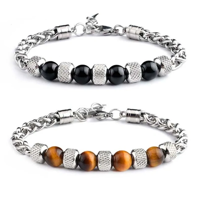 Charm Bead Bracelet Lava Stone Metal Stainless Steel Silver 2023 Luxury for Men Handmade Cool Natural Black Christian Trendy