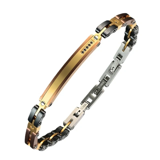 Wholesale Chain Ceramics Bracelet New Arrival Simple Stainless Steel Black Gold and White Rectangle Oval Chain Ceramics Bracelet