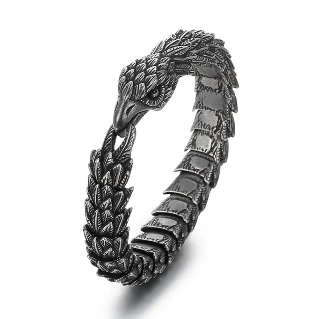 220mm Men Punk Oxidized Black/silver Stainless Steel Links Bracelet With Hawk Head Clasp