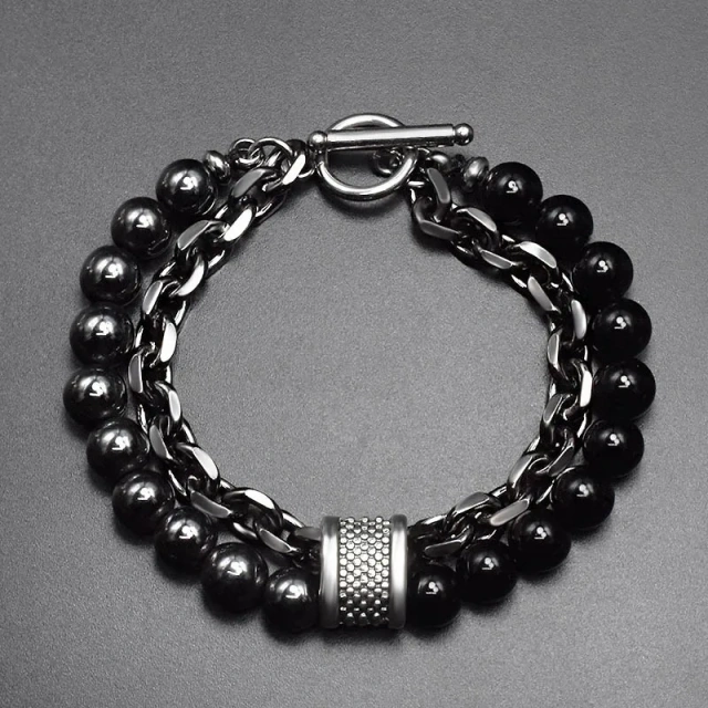 Ready to Ship Handmade Bracelet 21CM Couple Stainless Steel Bracelet Stone Bracelets for Men
