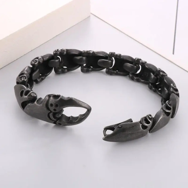 In Stock 225CM Men Punk Silver/oxidized Black Stainless Steel Crab Claw Links Bracelets