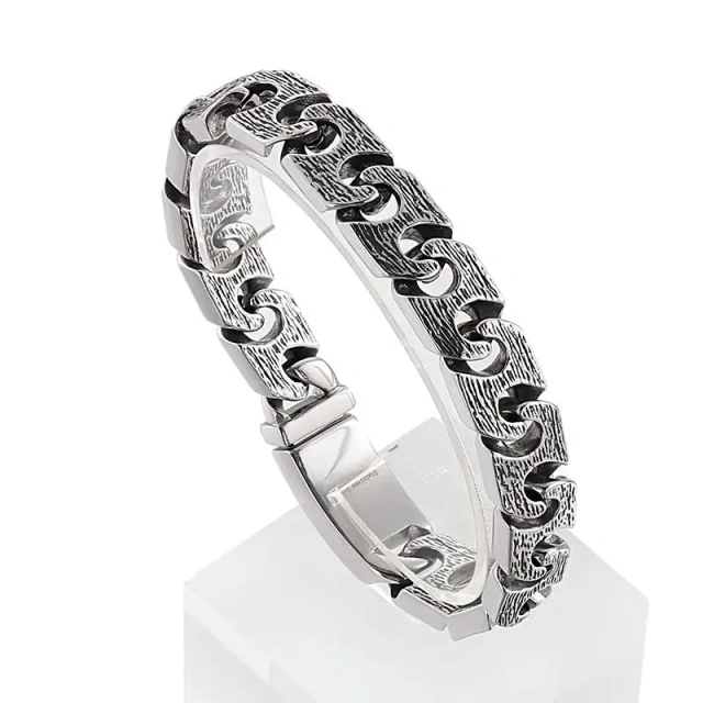 Men 220mm Silver/grey Punk Stainless Steel Links Bracelet