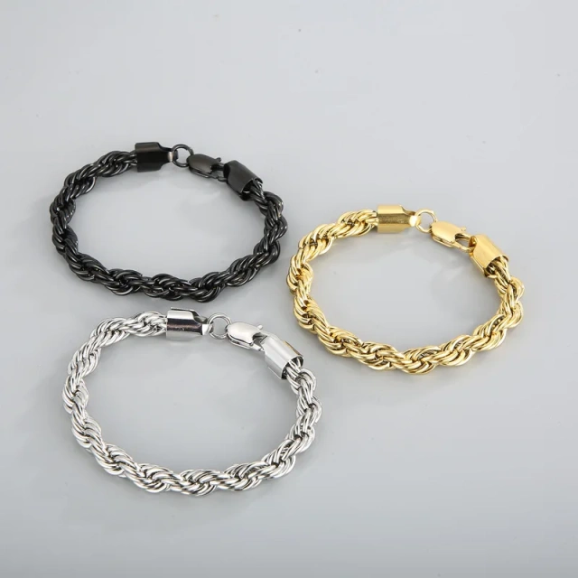 In Stock Fashion Unisex Jewelry Silver/ Gold/ Black Stainless Steel Vintage Bracelet Titanium Bracelet Rope Bracelet
