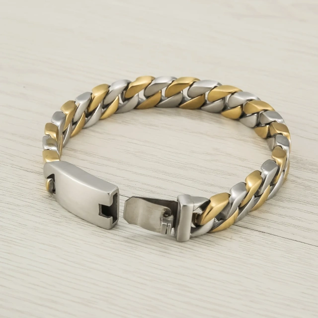 2023 Men's Stainless Steel Bracelet with Gold Plating Men's Jewelry Strand for Anniversary Occasions