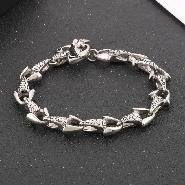 In Stock 200/210mm Men Punk Stainless Steel Skull/fish Fin Links Bracelet